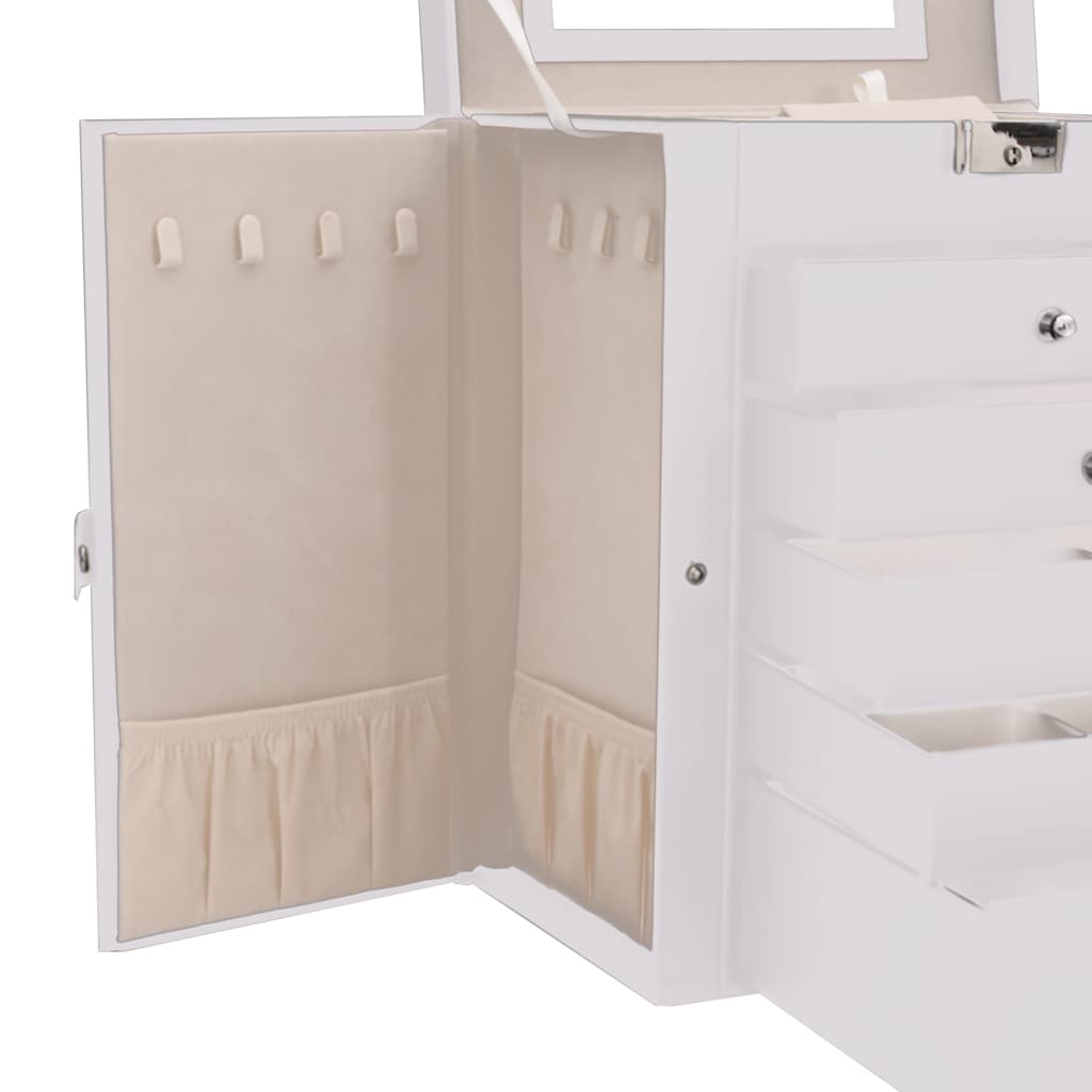 6-layer jewelry box with mirror, lockable, white