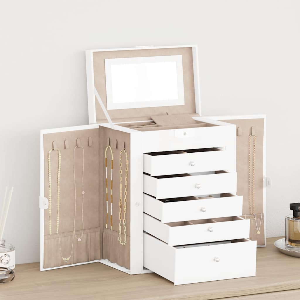 6-layer jewelry box with mirror, lockable, white