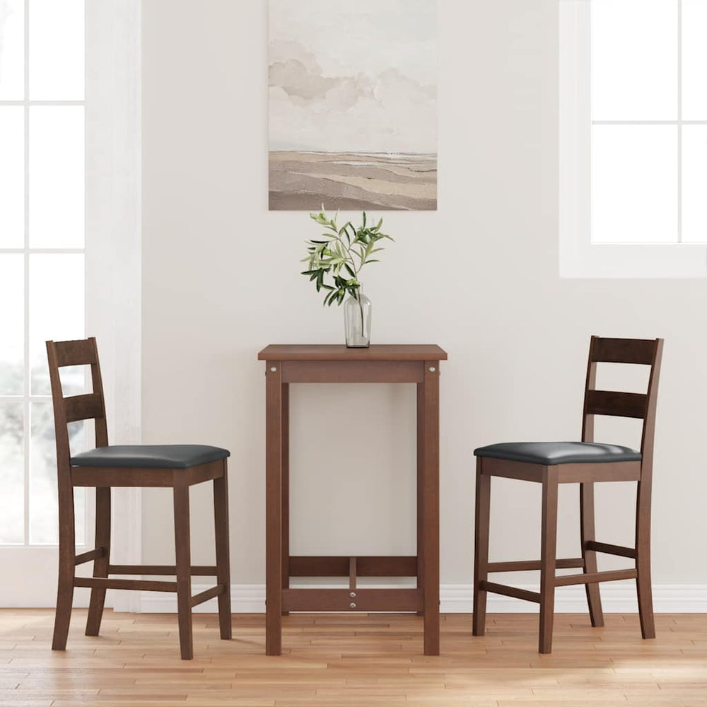 2 bar stools with cushions, brown solid rubberwood