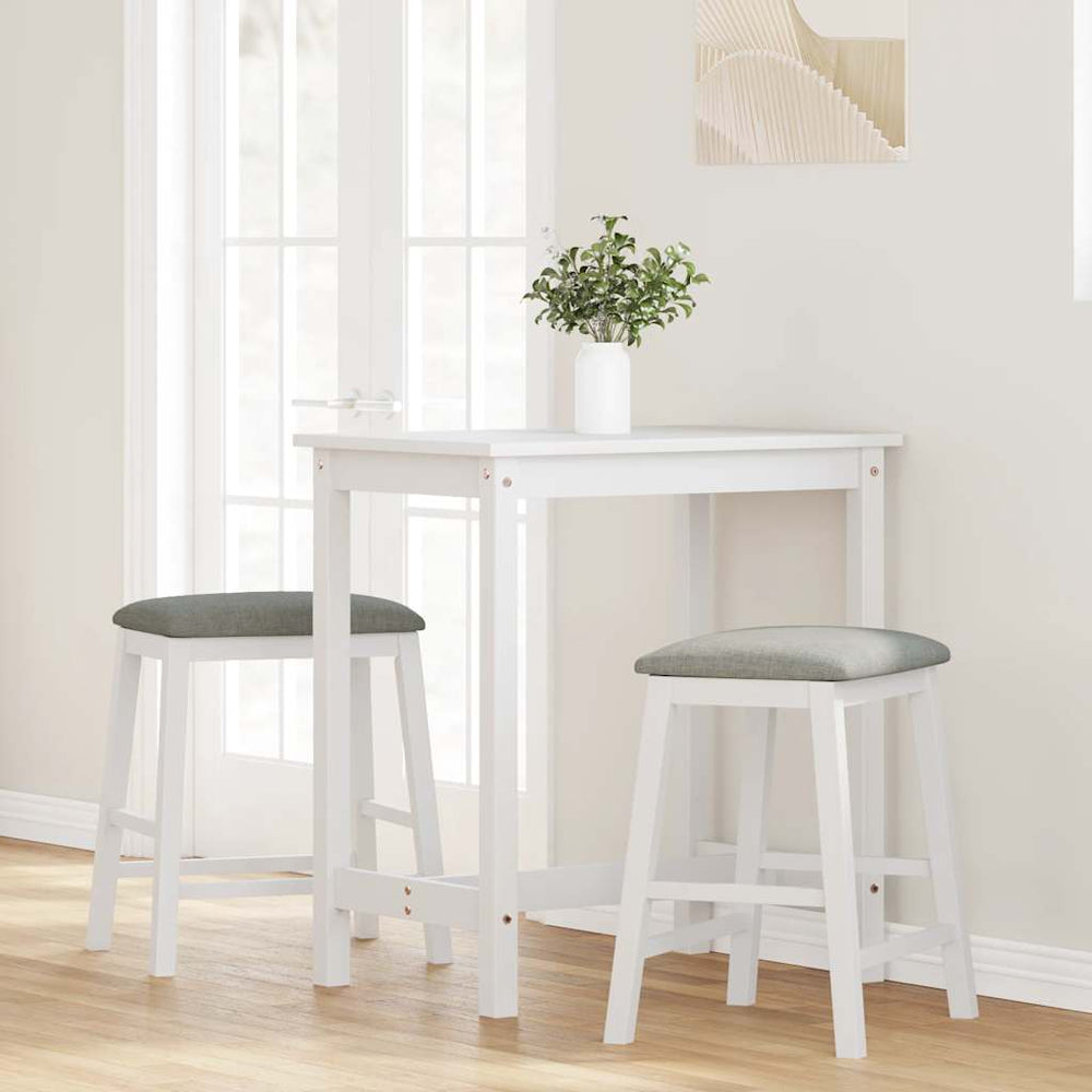 Bar stools with cushions 2 pcs White solid rubberwood
