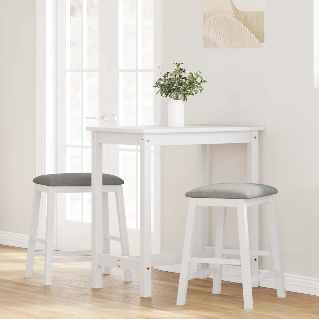 Bar stools with cushions 2 pcs White solid rubberwood