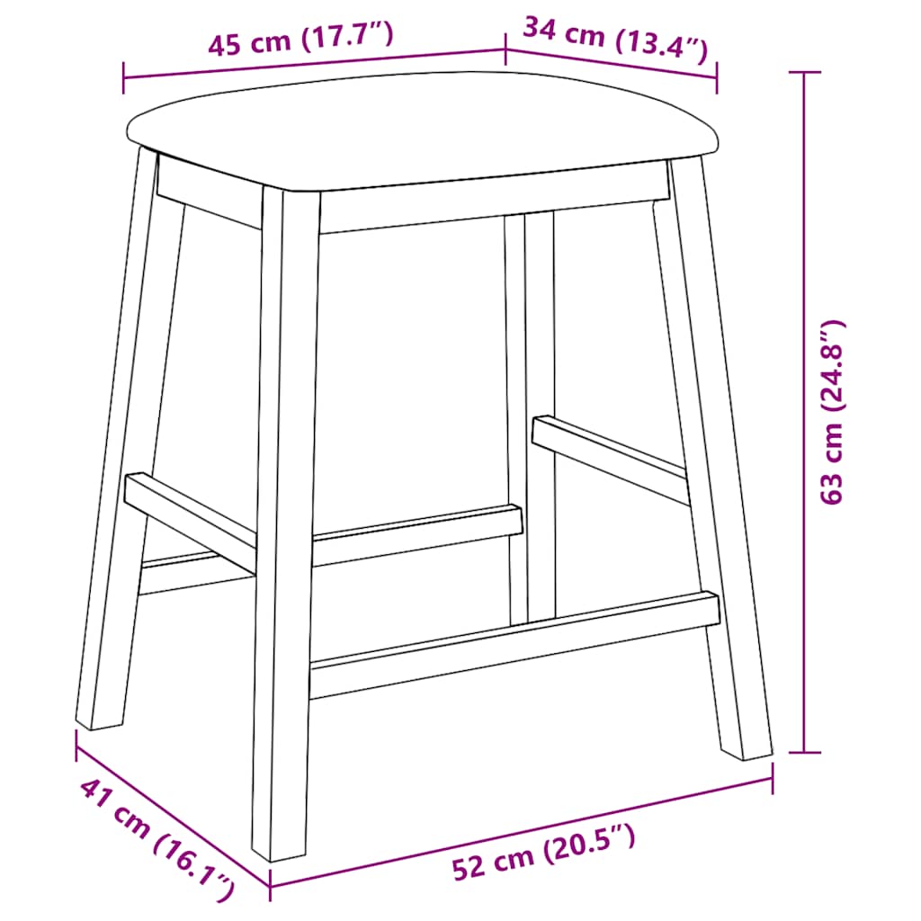 Bar stools with cushions 2 pcs White solid rubberwood
