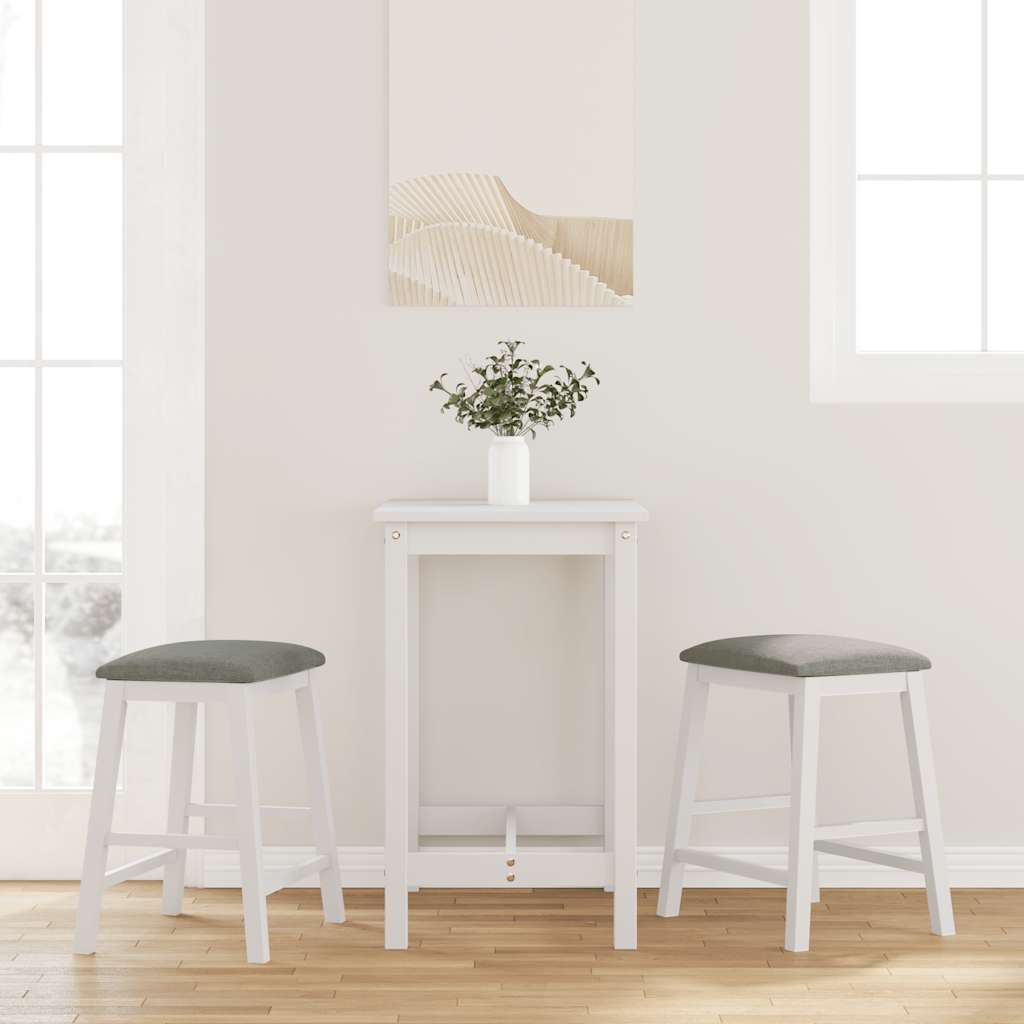 Bar stools with cushions 2 pcs White solid rubberwood