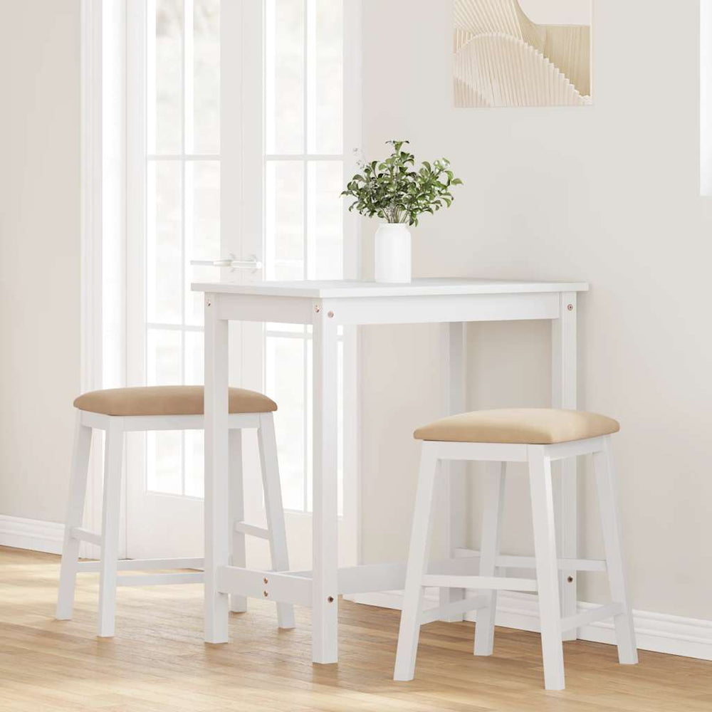 Bar stools with cushions 2 pcs White solid rubberwood
