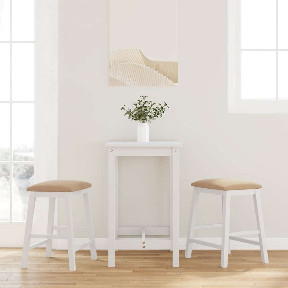 Bar stools with cushions 2 pcs White solid rubberwood