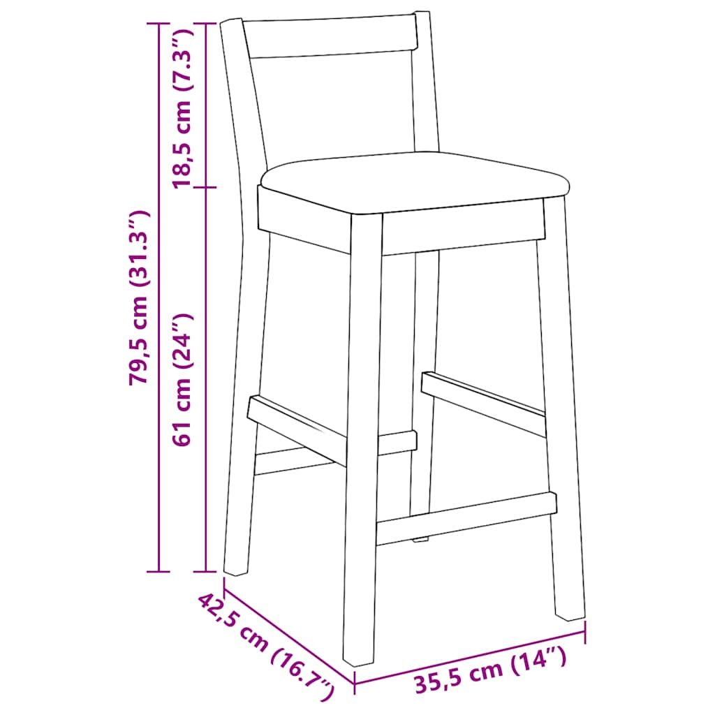 Baro kėdės su pagalvėlėmis, 2 vnt., rudos, masyvi mediena, guma