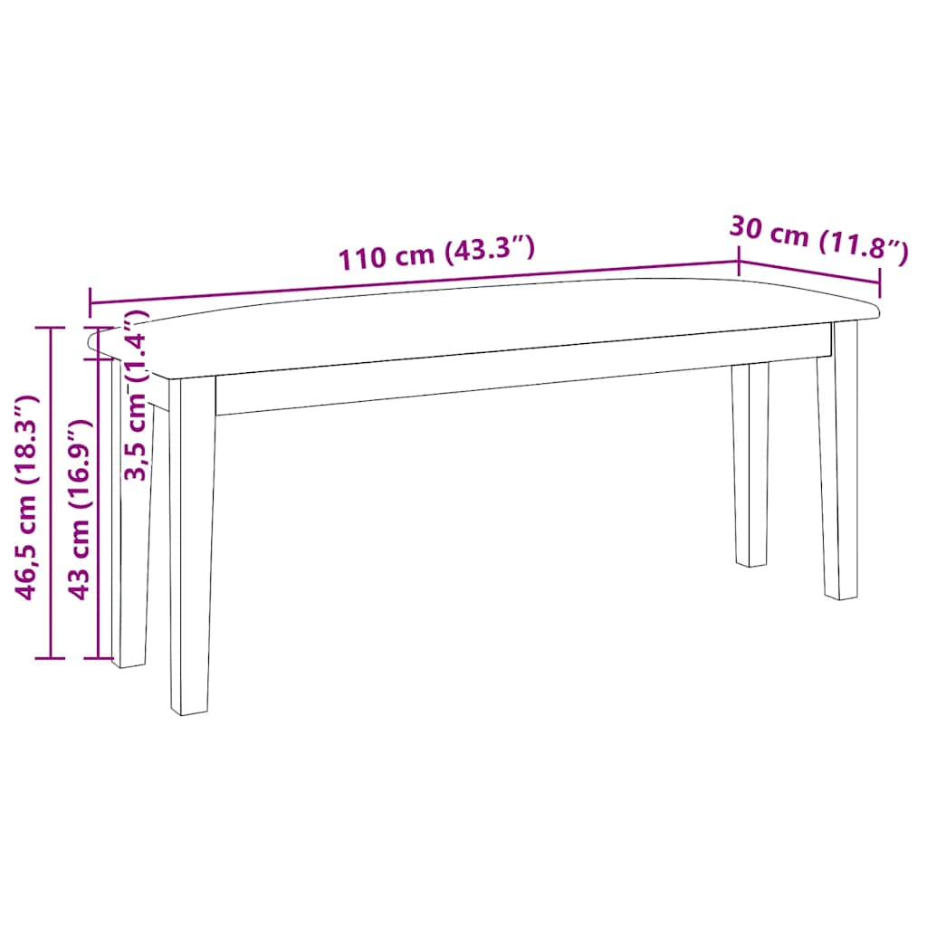 Suoliukas 110 cm Balta medžio masyvo guma