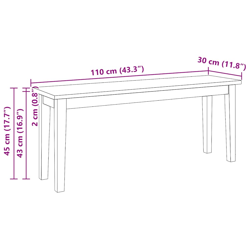Suoliukas 110 cm Balta medžio masyvo guma