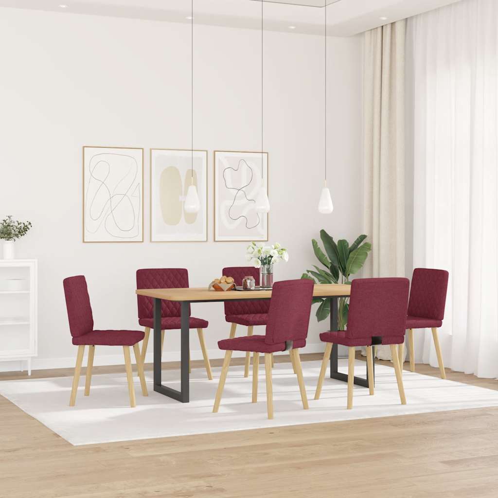 Dining chairs, 6 pcs, burgundy, fabric