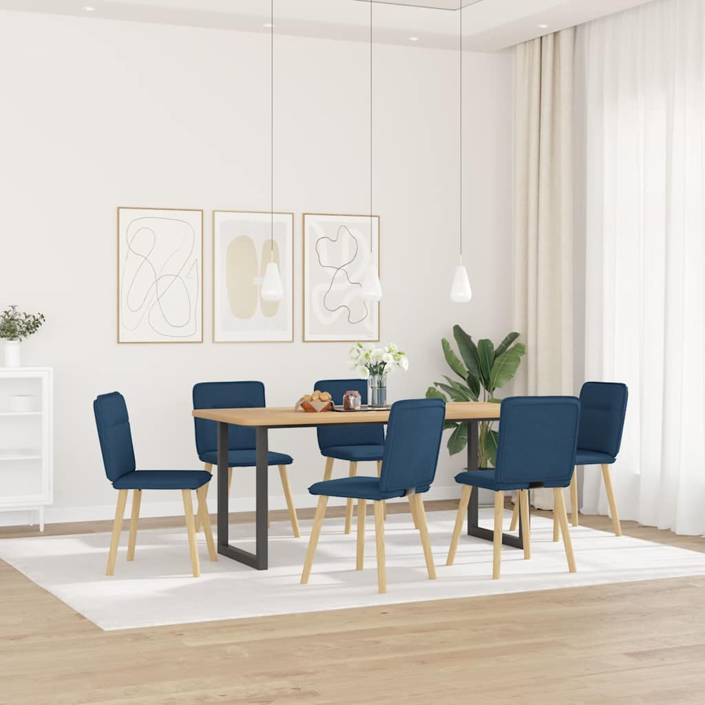 Dining chairs, 6 pcs., blue, fabric, swivel
