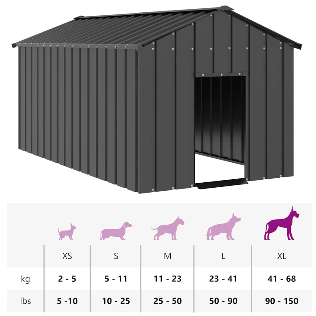 dog kennel with roof, 114x202x101cm, galvanized steel