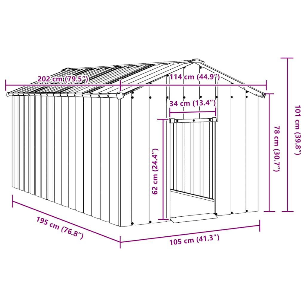 dog kennel with roof, 114x202x101cm, galvanized steel