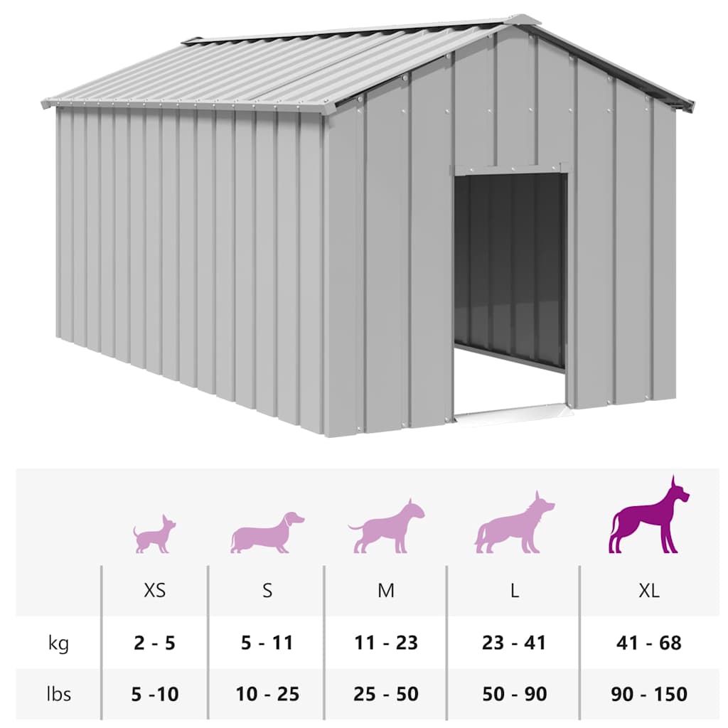 dog kennel with roof, 114x202x101cm, galvanized steel