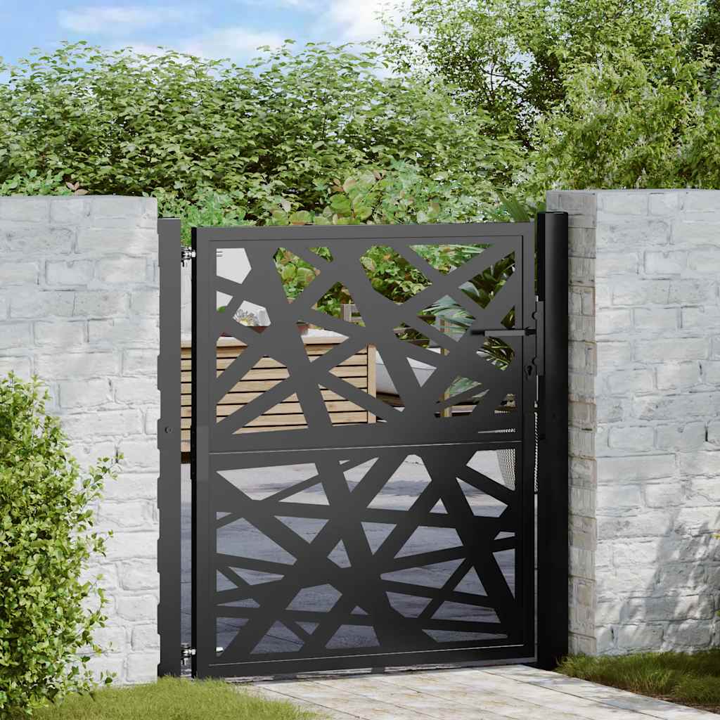 sodo vartai juodi 105x106 cm plieno šviesos dizainas