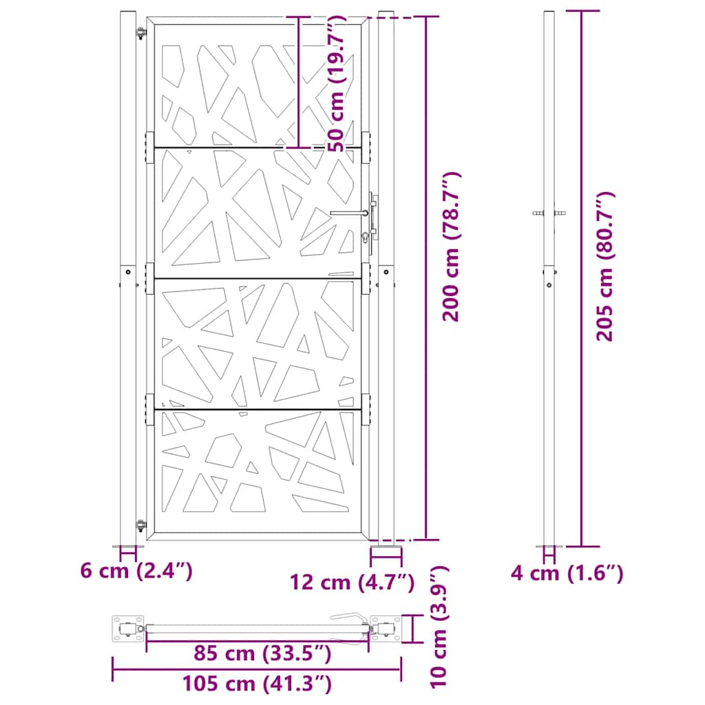 sodo vartai juodi 105x205 cm plieno šviesos dizainas