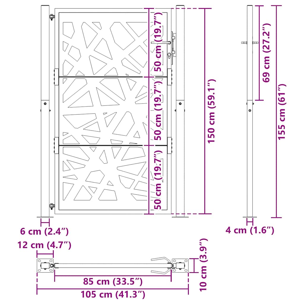 sodo vartai 105x155 cm atsparus atmosferos poveikiui plieno