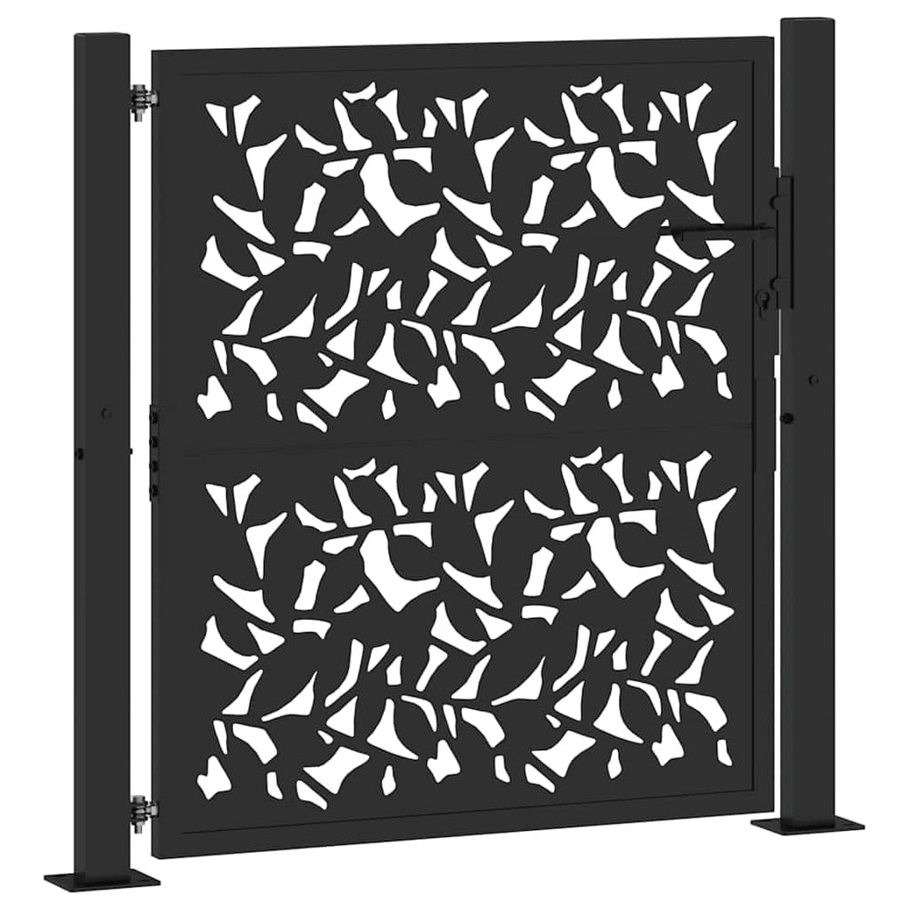 sodo vartai juodi 105x106 cm plieno lapų dizainas