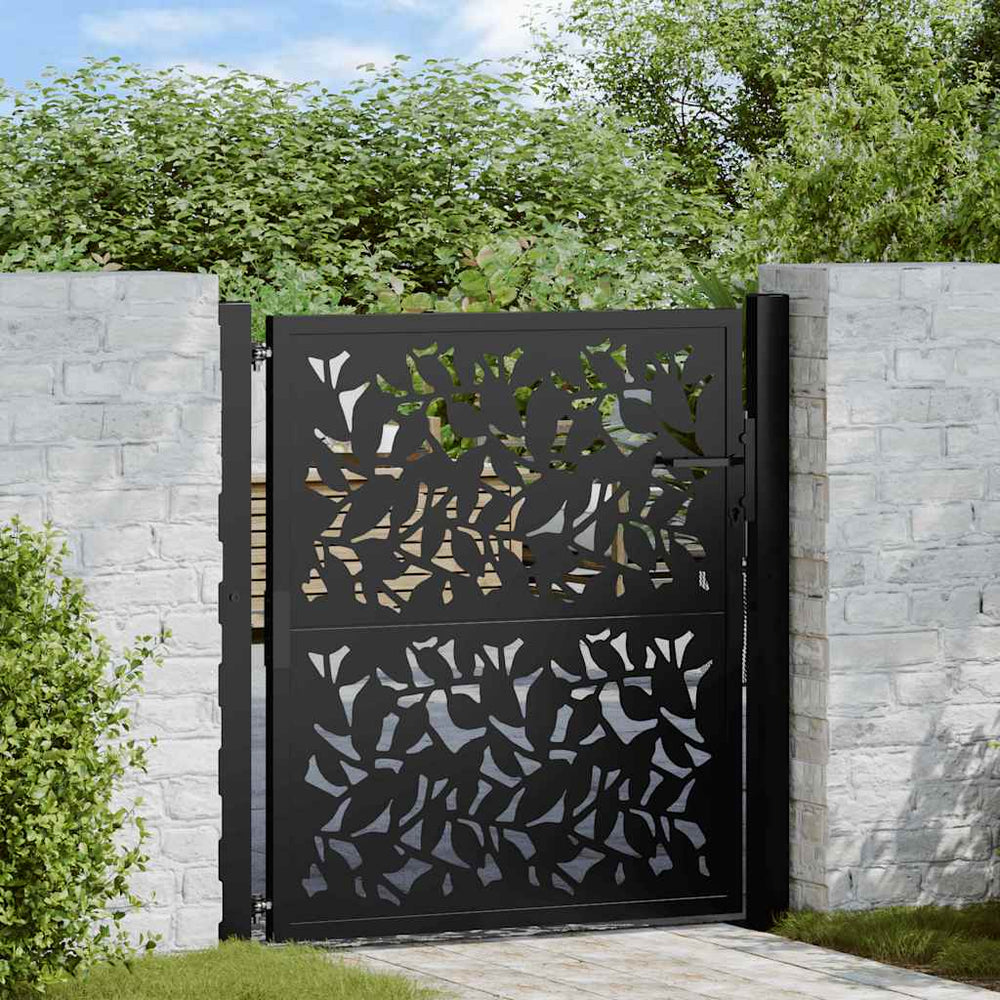 sodo vartai juodi 105x106 cm plieno lapų dizainas