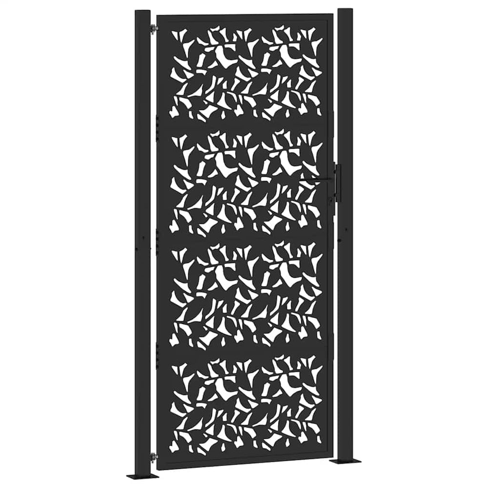 sodo vartai juodi 105x205 cm plieno lapų dizainas