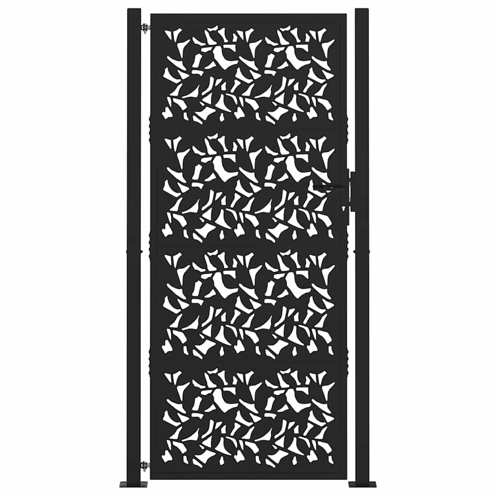 sodo vartai juodi 105x205 cm plieno lapų dizainas