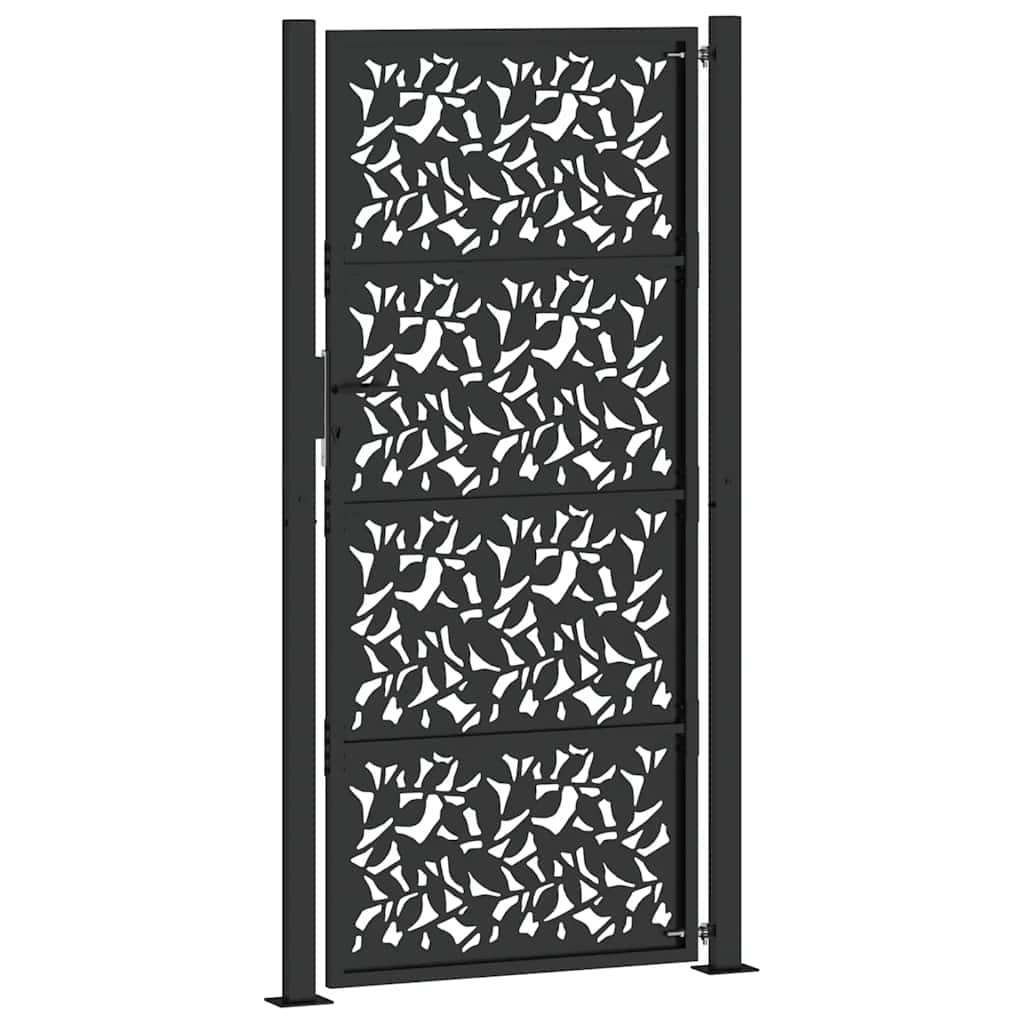 sodo vartai juodi 105x205 cm plieno lapų dizainas