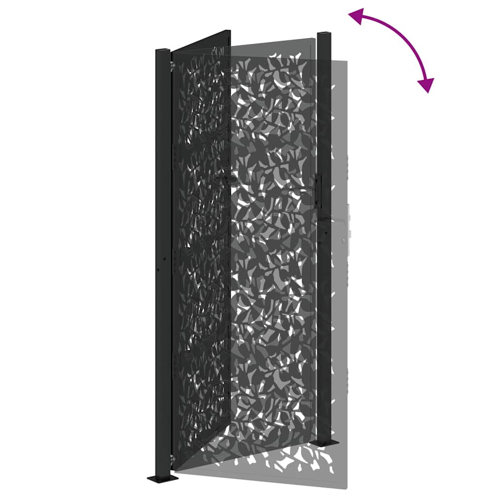 sodo vartai juodi 105x205 cm plieno lapų dizainas