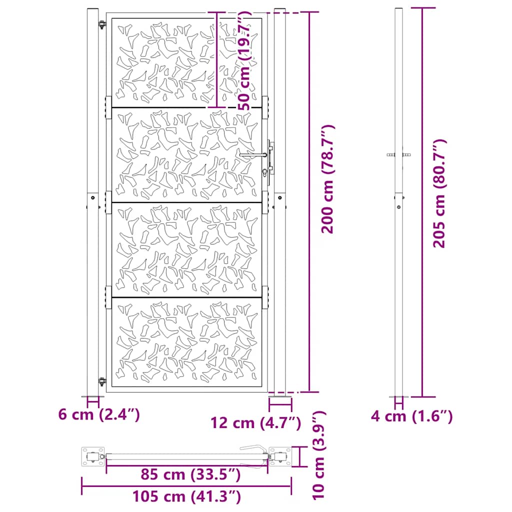 sodo vartai juodi 105x205 cm plieno lapų dizainas