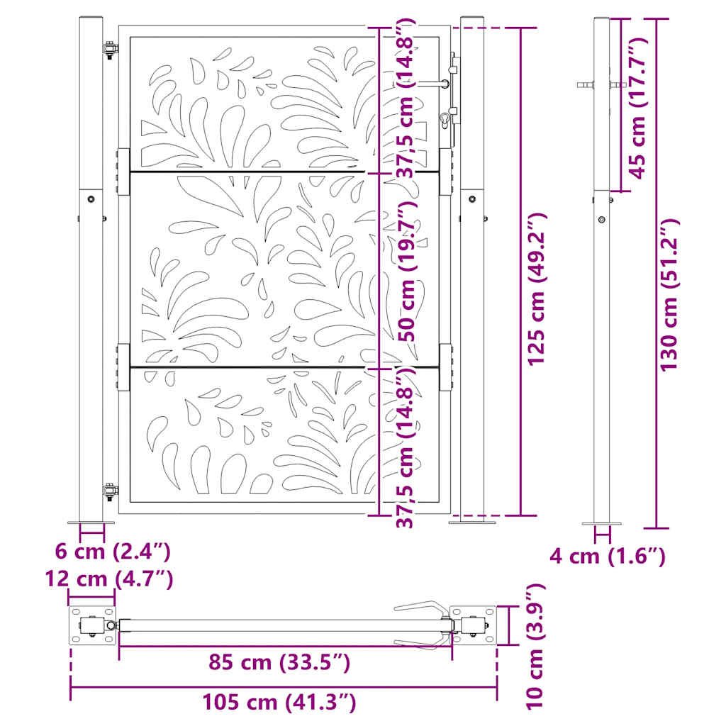 sodo vartai 105x130cm atmosferos poveikio plieno bangų dizainas