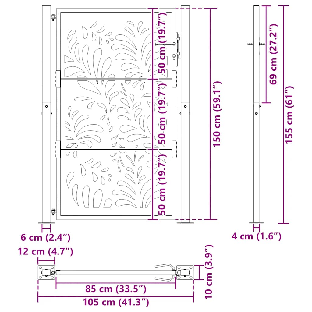 sodo vartai 105x155cm atmosferos poveikio plieno bangų dizainas
