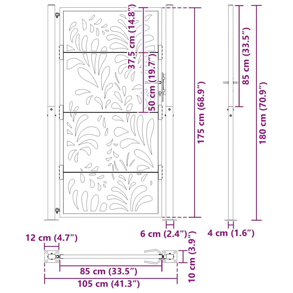 sodo vartai 105x180cm atmosferos poveikio plieno bangų dizainas