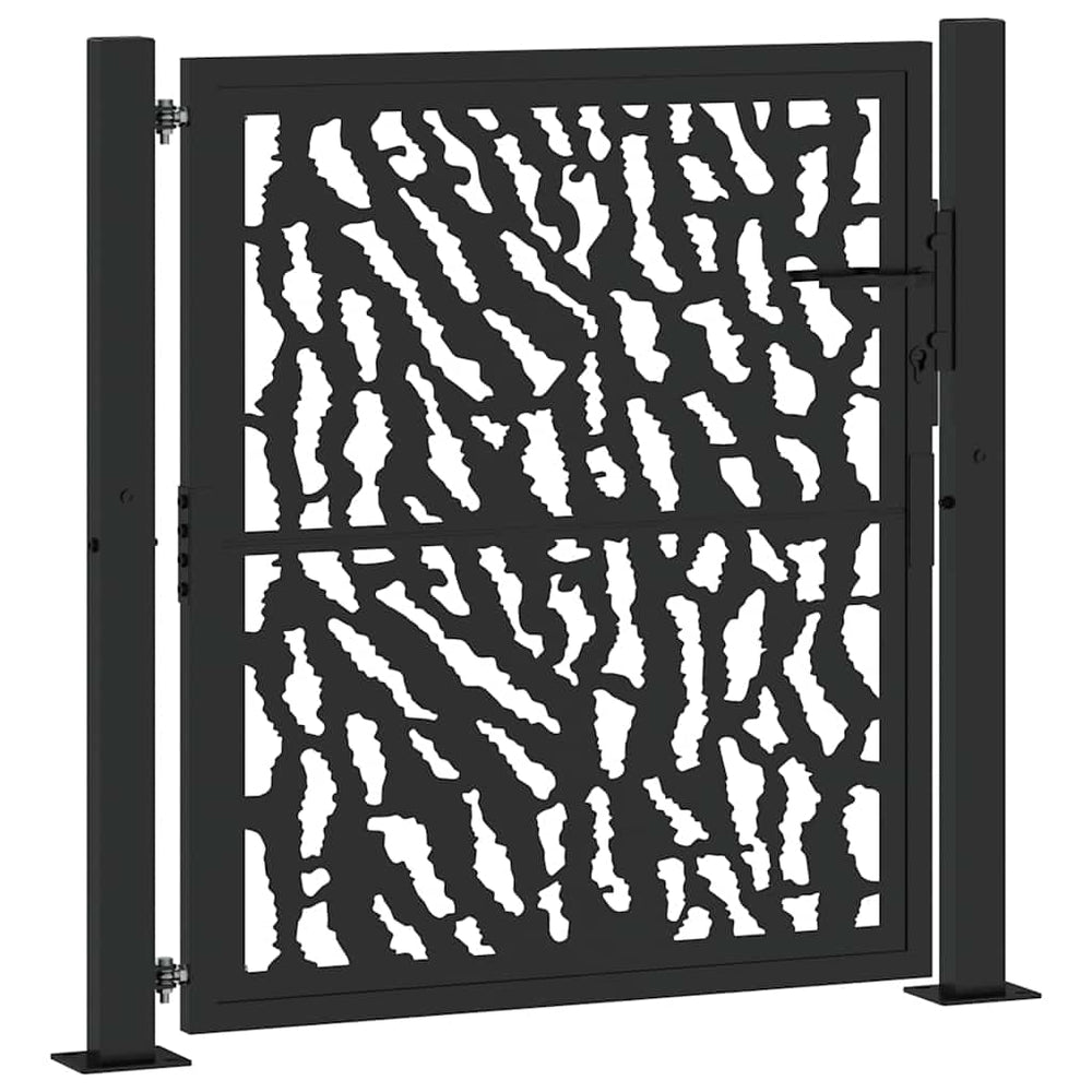 sodo vartai juodi 105x106 cm plieno pėdsakų dizainas
