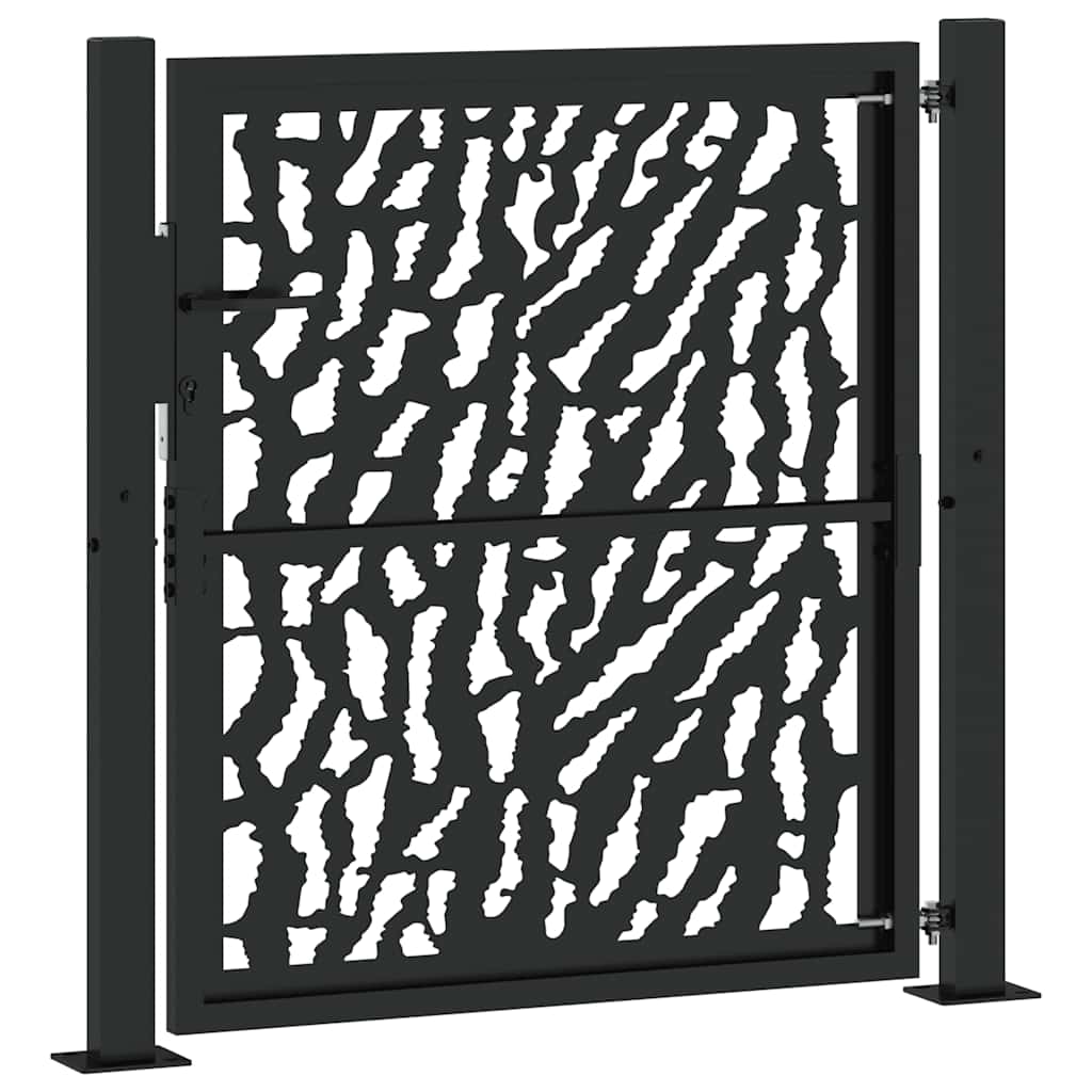 sodo vartai juodi 105x106 cm plieno pėdsakų dizainas