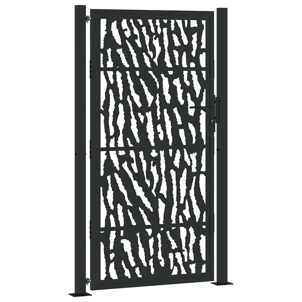 sodo vartai juodi 105x180 cm plieno pėdsakų dizainas