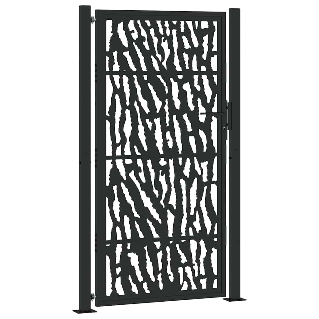 sodo vartai juodi 105x180 cm plieno pėdsakų dizainas