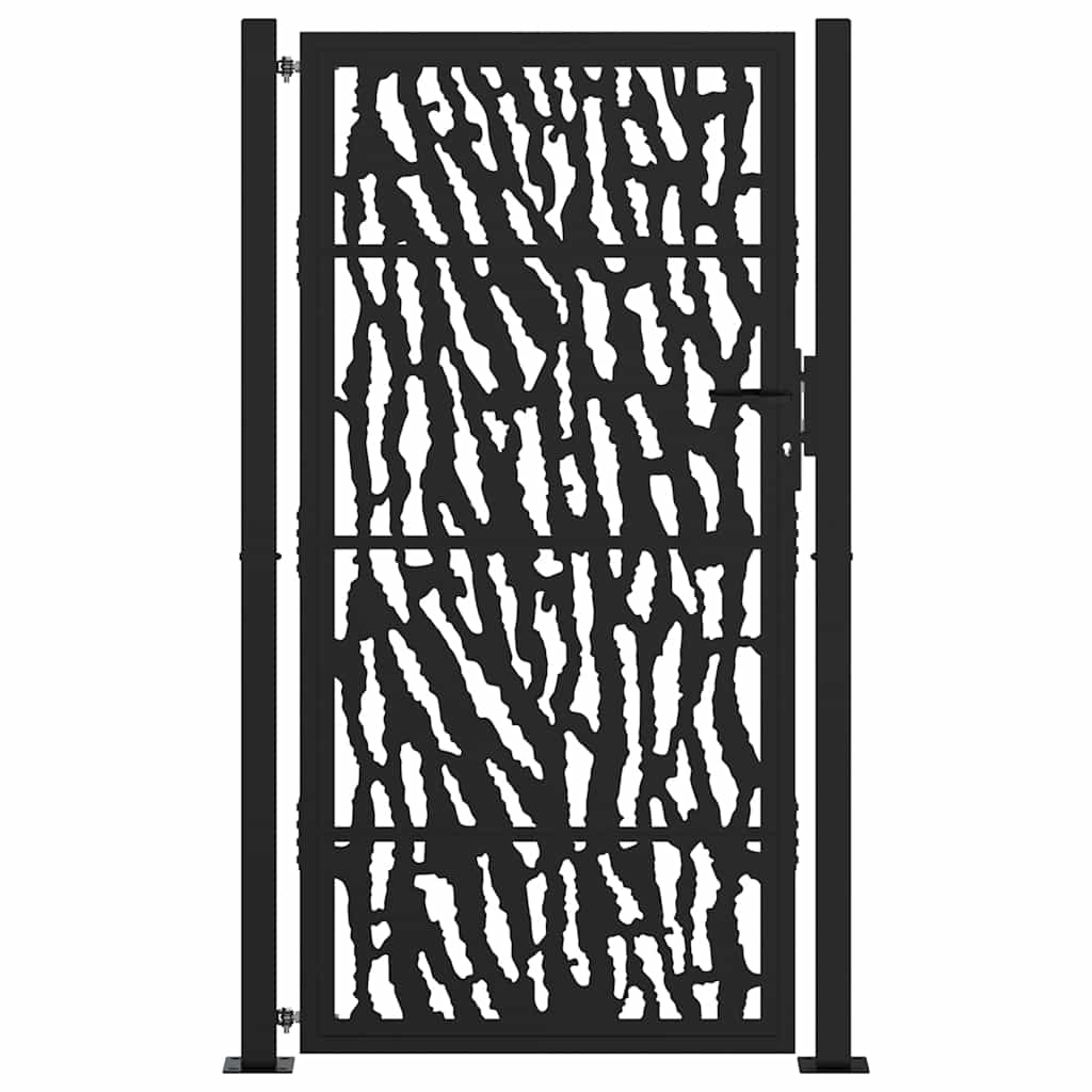 sodo vartai juodi 105x180 cm plieno pėdsakų dizainas