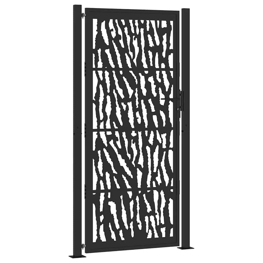 sodo vartai juodi 105x205 cm plieno pėdsakų dizainas