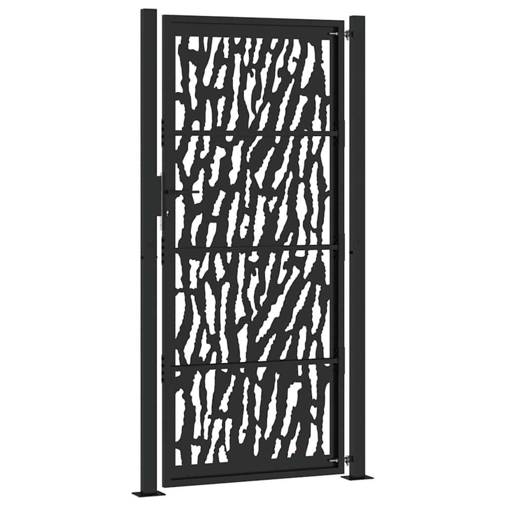 sodo vartai juodi 105x205 cm plieno pėdsakų dizainas