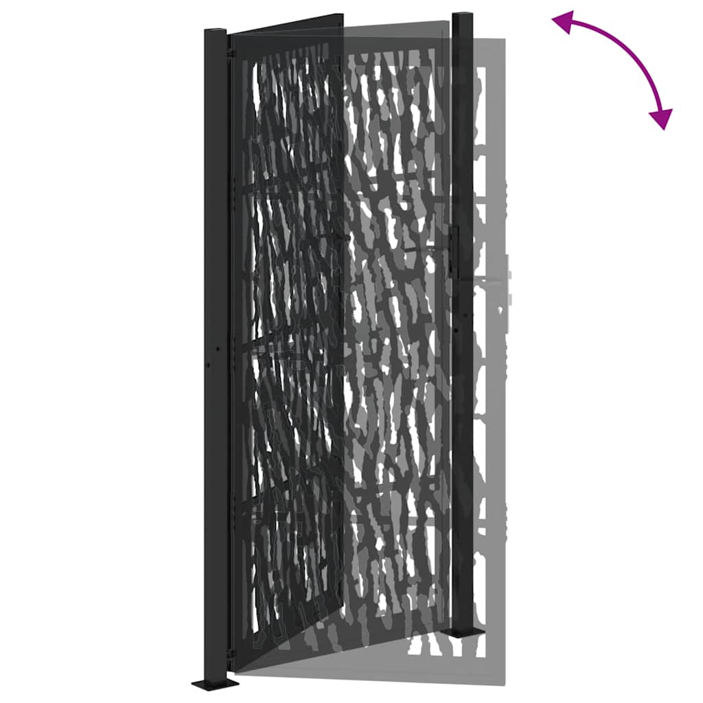 sodo vartai juodi 105x205 cm plieno pėdsakų dizainas