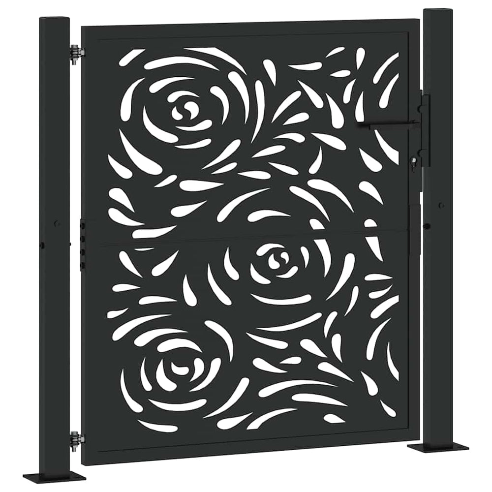 sodo vartai juodi 105x106 cm plieno liepsnos dizainas