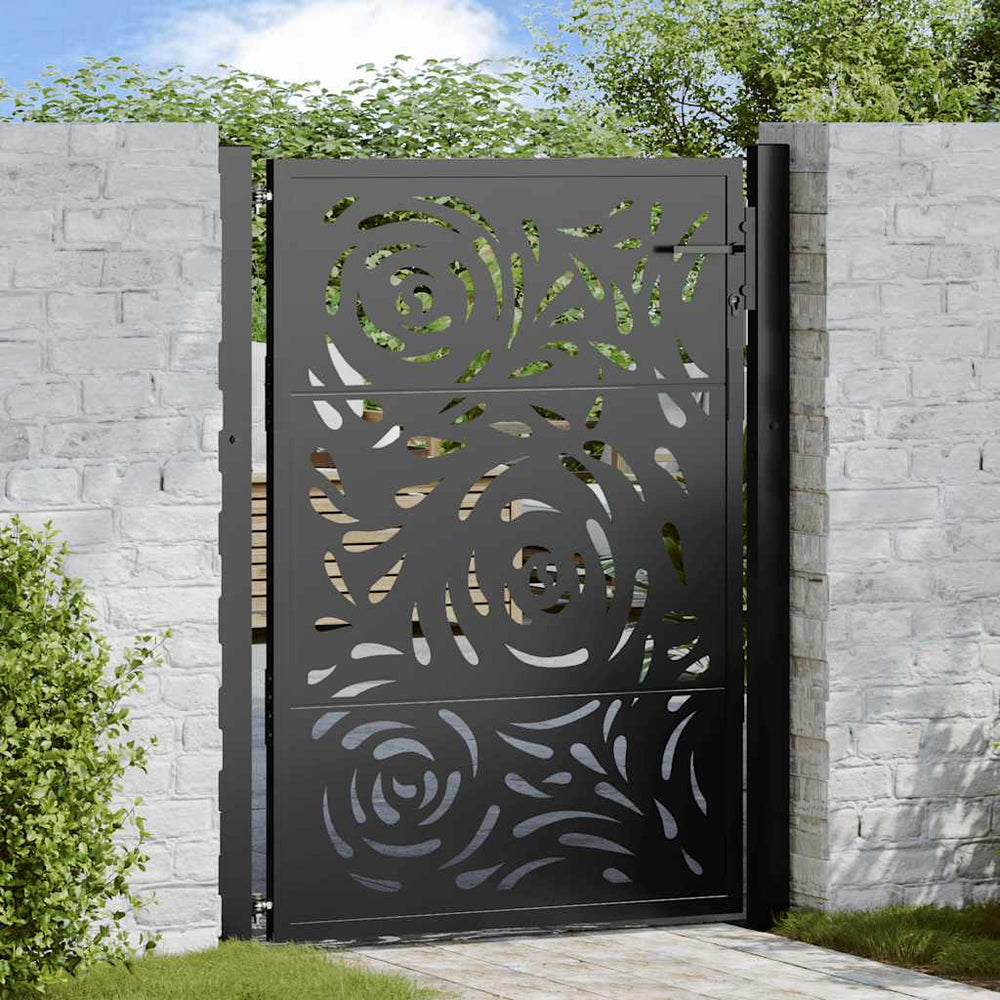 sodo vartai juodi 105x130 cm plieno liepsnos dizainas