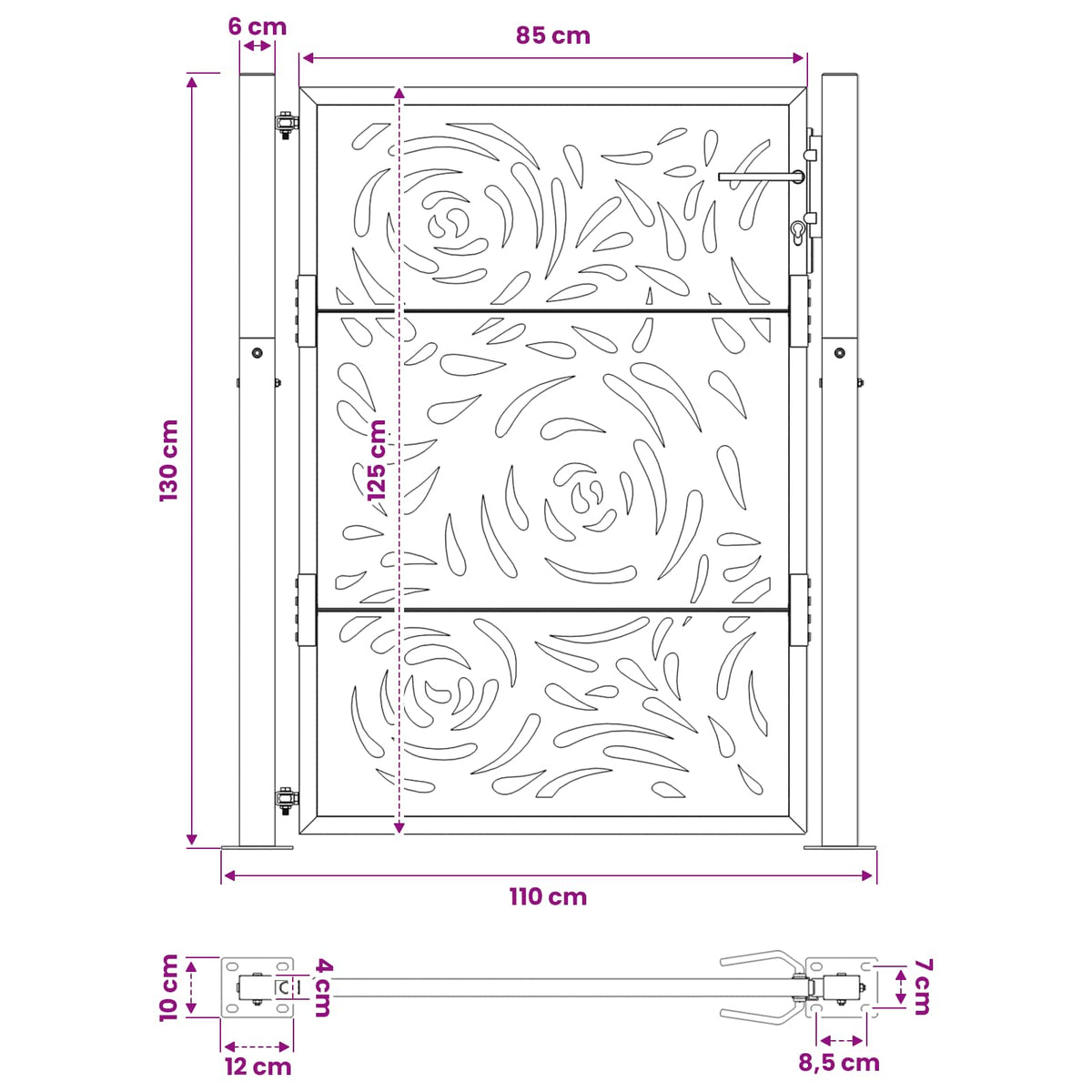 sodo vartai juodi 105x130 cm plieno liepsnos dizainas