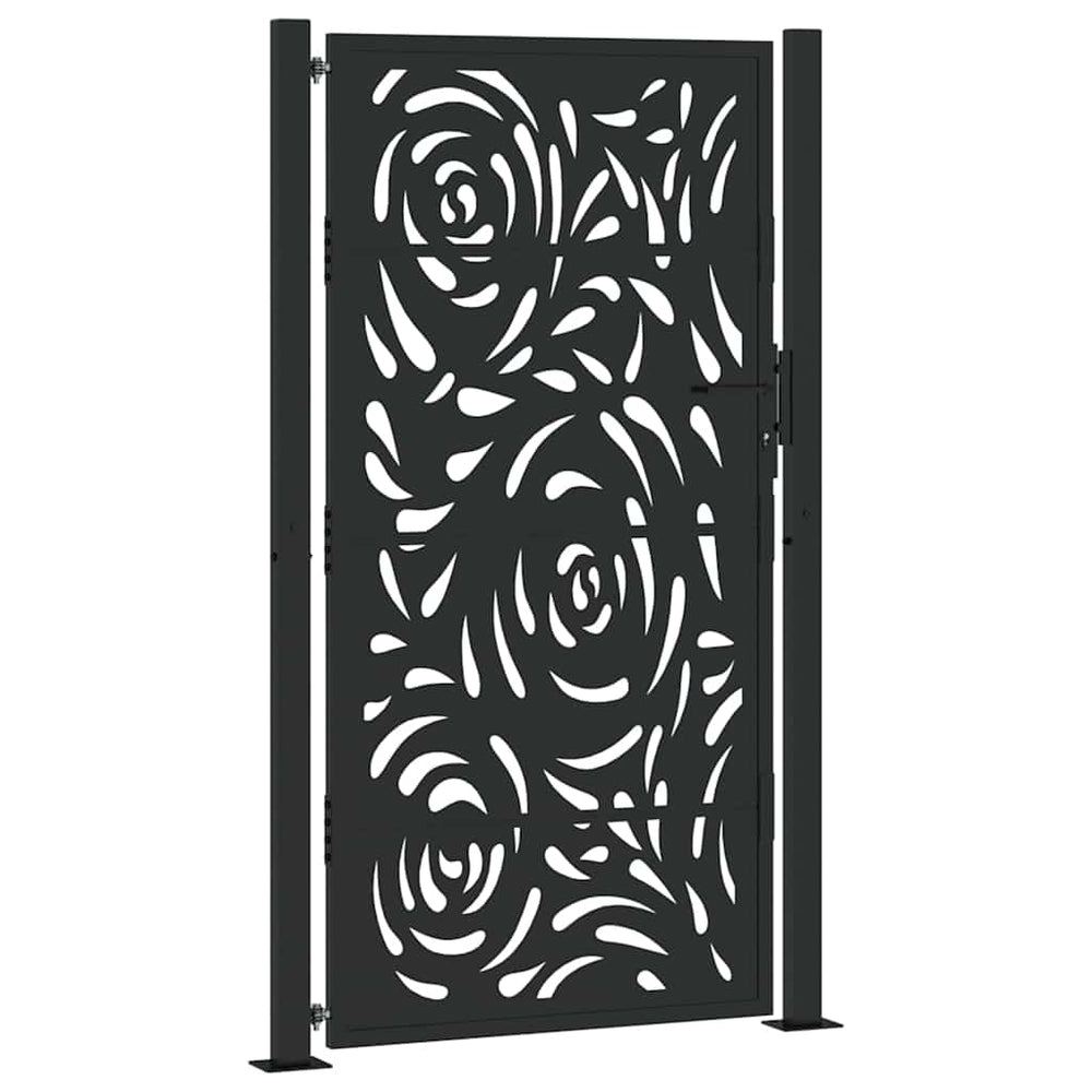 sodo vartai juodi 105x180 cm plieno liepsnos dizainas
