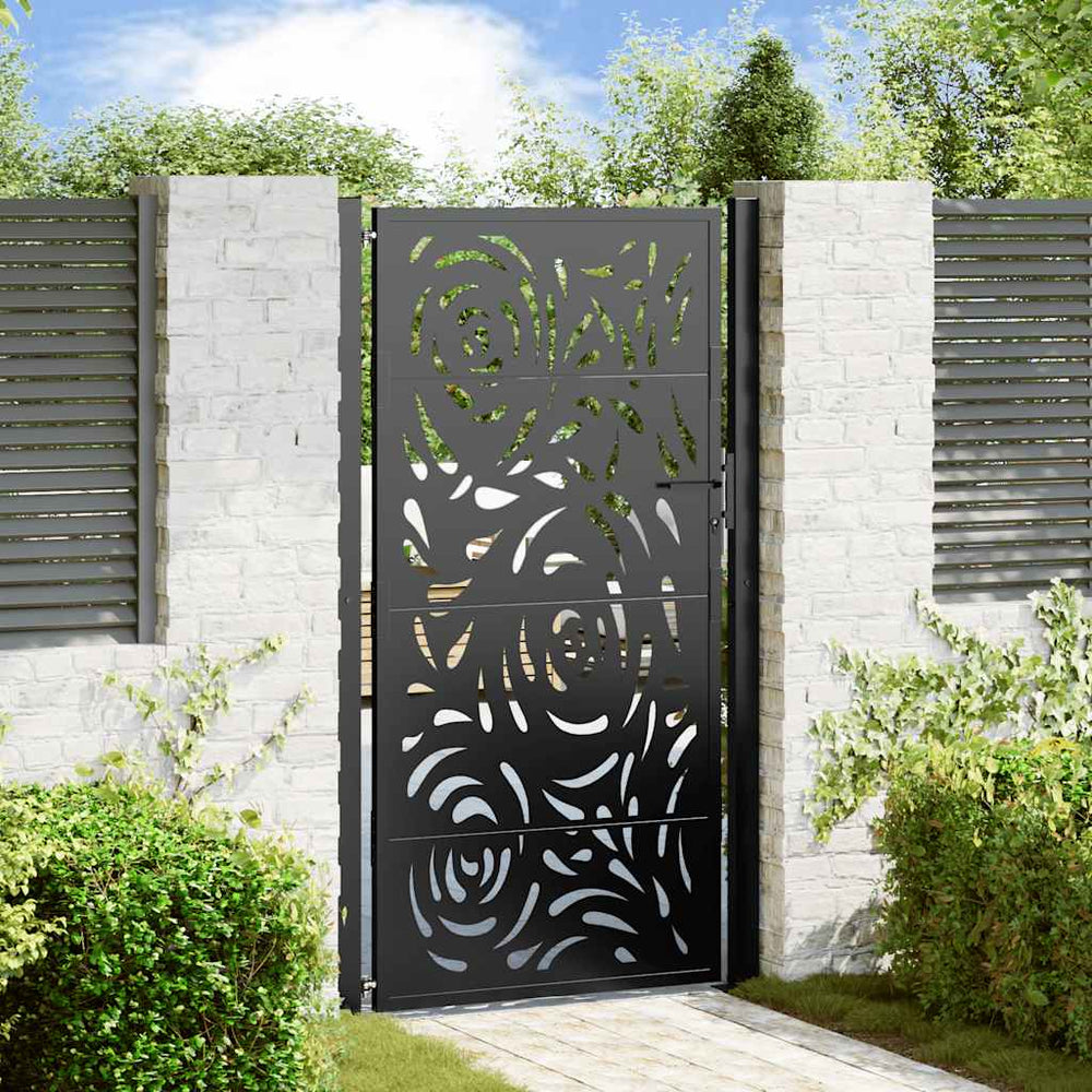 sodo vartai juodi 105x180 cm plieno liepsnos dizainas