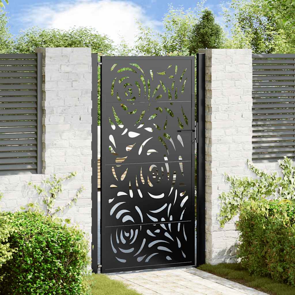 sodo vartai juodi 105x180 cm plieno liepsnos dizainas