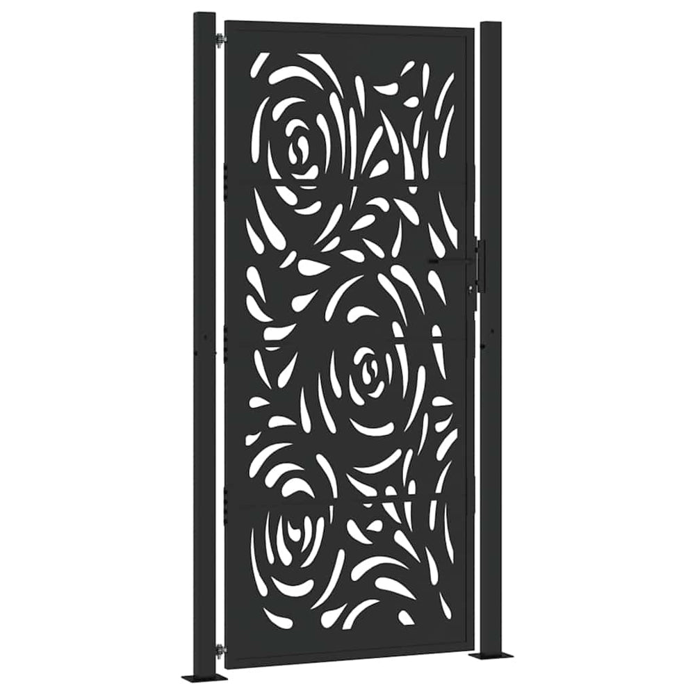 sodo vartai juodi 105x205 cm plieno liepsnos dizainas