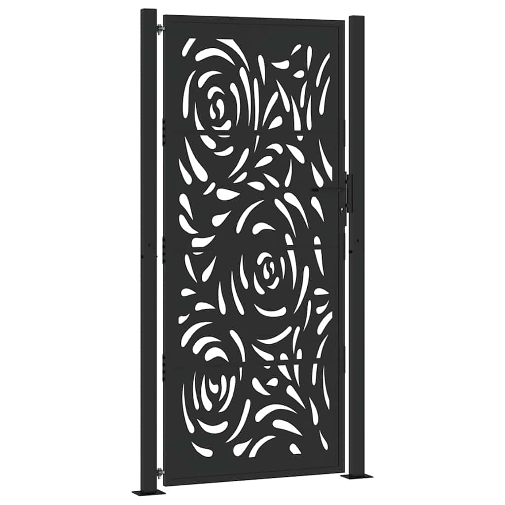 sodo vartai juodi 105x205 cm plieno liepsnos dizainas