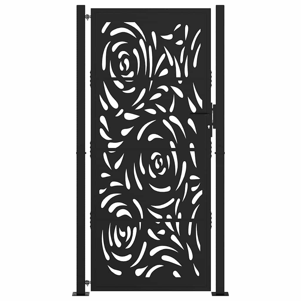 sodo vartai juodi 105x205 cm plieno liepsnos dizainas