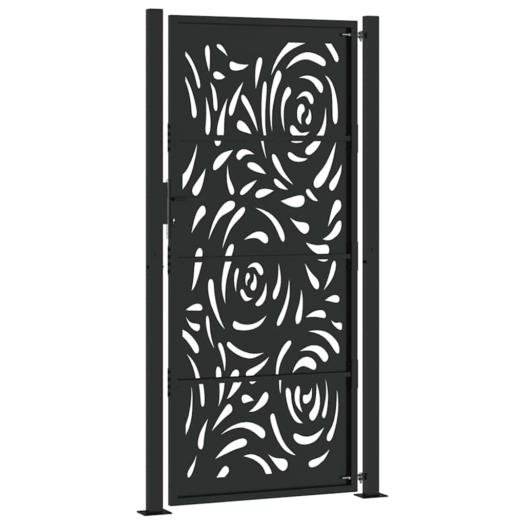 sodo vartai juodi 105x205 cm plieno liepsnos dizainas