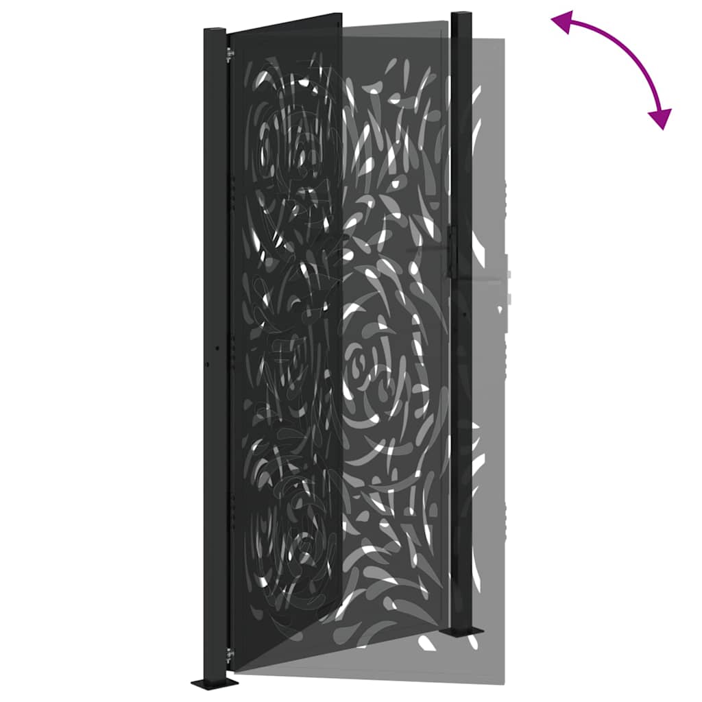 sodo vartai juodi 105x205 cm plieno liepsnos dizainas