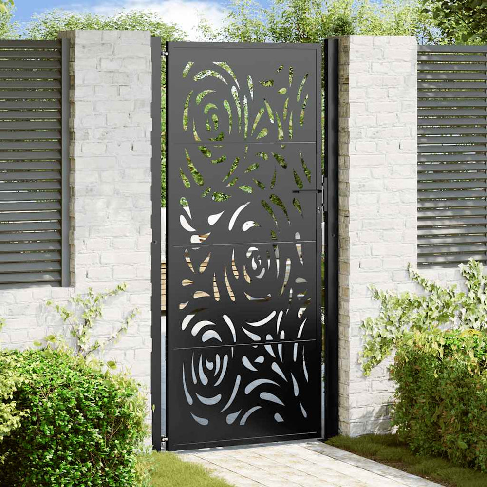 sodo vartai juodi 105x205 cm plieno liepsnos dizainas